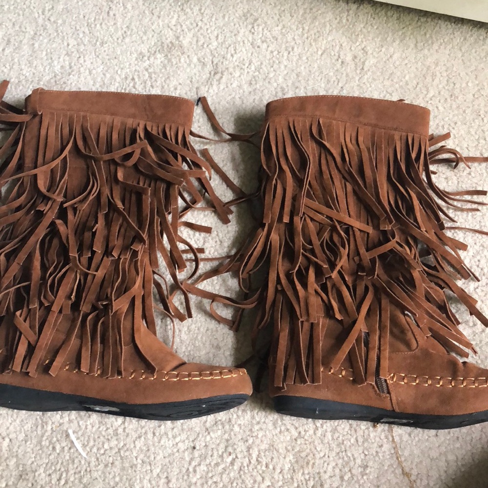 Fringe knee high boots
